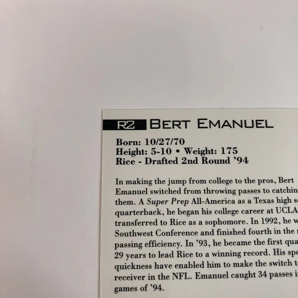 1994 Classic NFL Rookie Card BERT EMANUEL Atlanta Falcons, Super Bowl 29, Rare - Picture 10 of 10